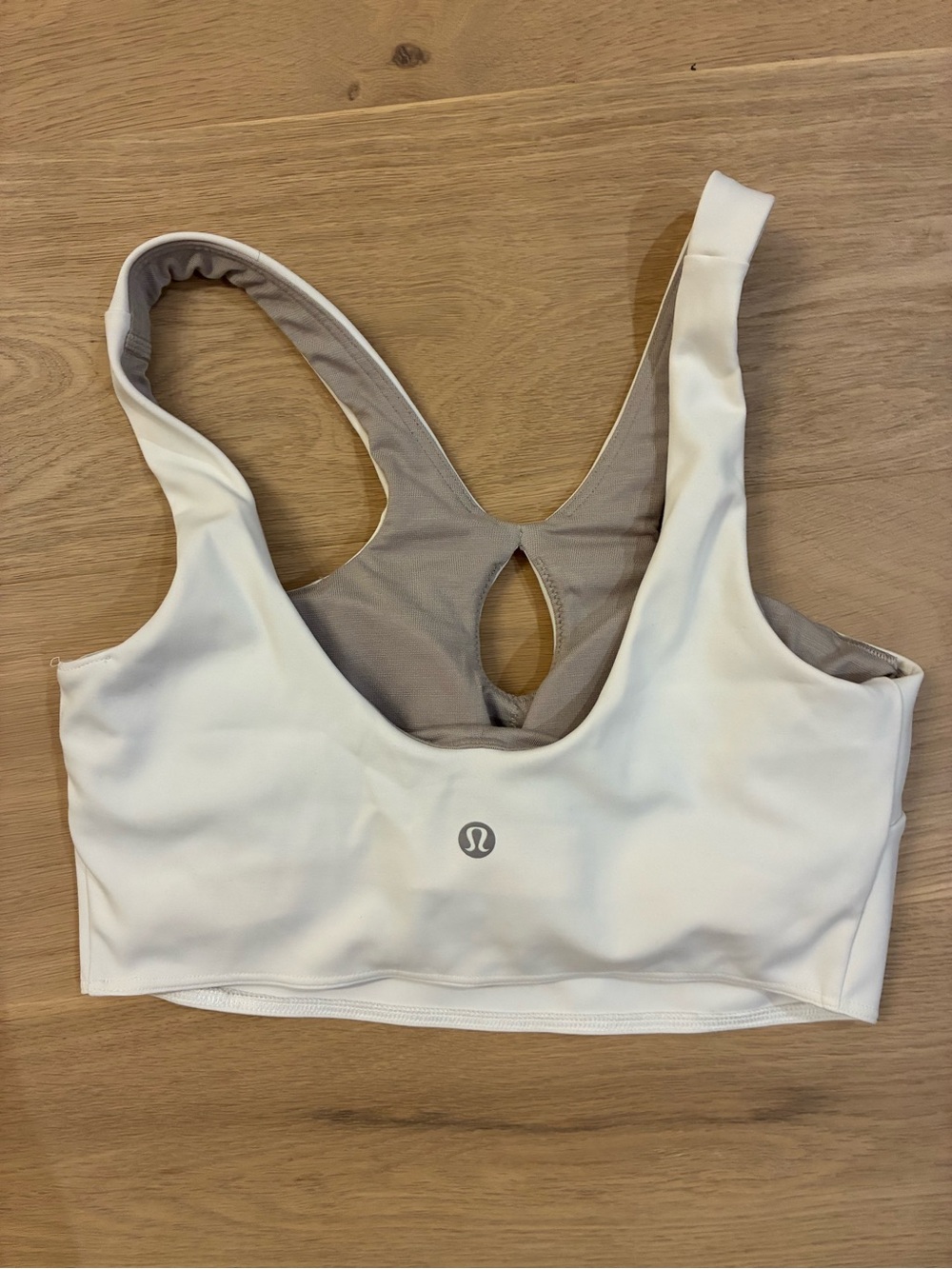 Lululon White & Taupe Sports Bra - Racerback Support